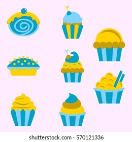 Cupcakes set vector icons