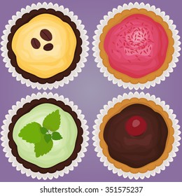 Cupcakes set vector illustration.