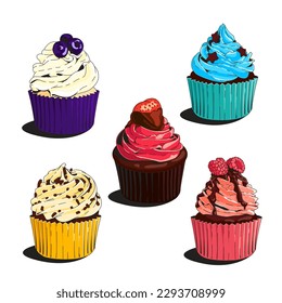 Cupcakes set. Vector illustration of cupcakes isolated on white background.