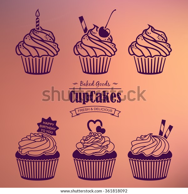 Cupcakes Silhouette Set Set Cupcakes Muffins Stock Vector (royalty Free 