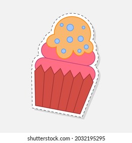 Cupcakes sticker. Vector illustration in a flat style