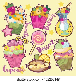 Cupcakes  stickers set 