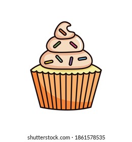 cupcakes with sweet chips over white background, colorful design, vector illustration