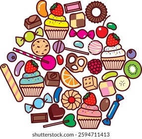 Cupcakes and sweets collection illustration