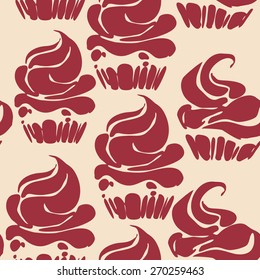 Cupcakes sweets seamless doodle vector pattern hand drawn