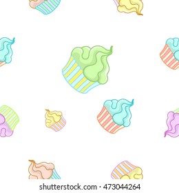 Cupcakes sweets seamless vector pattern hand drawn