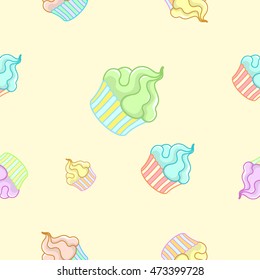 Cupcakes sweets seamless vector pattern hand drawn