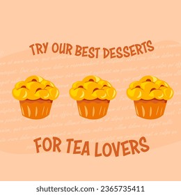 Cupcakes for tea lovers, try our best desserts with soft biscuits and raisins. Tasty and organic ingredients for dieting and nourishment, nutrition and eating delicious meal. Vector in flat style