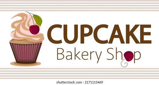 Cupcakes Template, Chocolate Cupcake Bakery Shop, Cupcake Menu Design, Restaurant Banner with illustration of fresh sweet cupcake on stylish background.