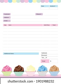 Cupcakes Themed Invoice for a Bakery