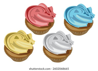 Cupcakes top view, different color frosting on top