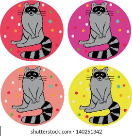 Cupcakes toppers with raccoon. Hand drawn illustration.