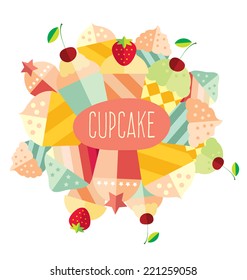 Cupcakes vector card  in flat style