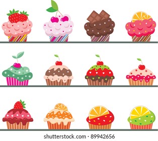 Cupcakes. vector, color full, no gradient