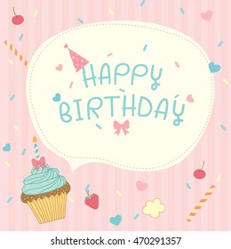 Cupcakes vector design for happy birthday card on pastel pink background.