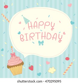 Cupcakes vector design for happy birthday card on pastel blue background.