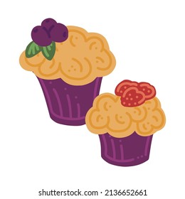 Cupcakes. Vektorhand zeichnet Cartoon-Illustration.