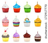 Cupcakes Vector Illustration Collection Set