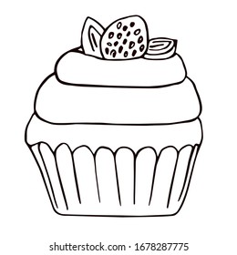 Ilustración vectorial Cupcakes. Dibujo de esquema. Colores