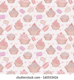 Cupcakes vector seamless pattern
