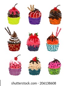 Cupcakes vector sketch style