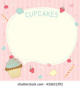 Cupcakes vector template design for menu,recipe dessert,notepad,memo,notebook,scrapbook,poster,flyer,brochure,diary,scrapbook.Cute pink pastel background colors.Blank for your text message.