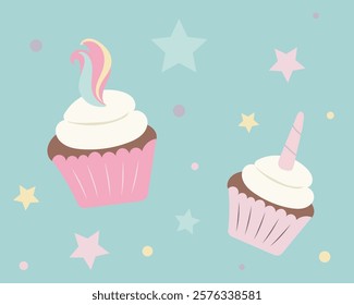 Cupcakes. Vector. Unicorn style. Vector