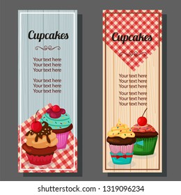 cupcakes vertical banner with tablecloth