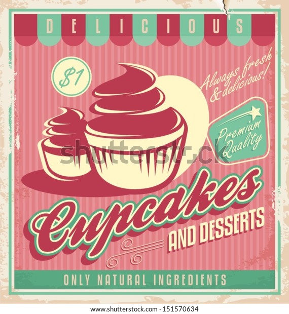 Cupcakes Creation D Affiches Vintage Sur Fond Image Vectorielle De Stock Libre De Droits