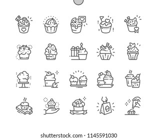 Cupcakes Well-crafted Pixel Perfect Vector Thin Line Icons 30 2x Grid for Web Graphics and Apps. Simple Minimal Pictogram