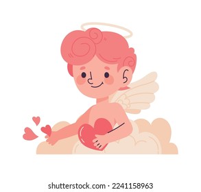 cupid in the air with hearts