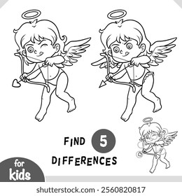 Cupid angel with bow and arrow. Find differences, education game for children