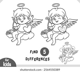 Cupid angel with bow and arrow. Find differences, education game for children