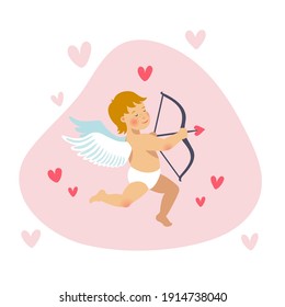 Kupid oder Engel mit Pfeil und Bogen. Vektor cute cupid für Valentinstag. Cartoon-Flach-Vektorgrafik