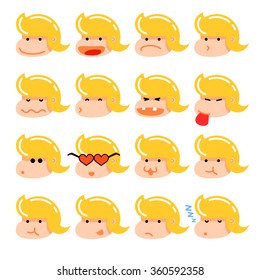 Cupid angel cartoon face emotions collection. Flat icon illustration. 