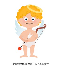 Cupid angel cartoon isolated character with bow and arrow, valentines day