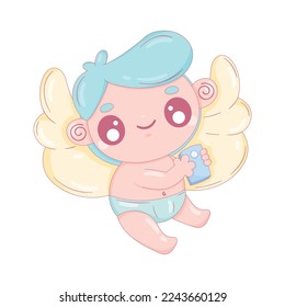 cupid angel with cellphone character