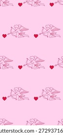 Padrão De Caracteres De Cupido. Romântico Dia dos Namorados Plano de Fundo de Padrão Sem Costura. Presente decorativo cor-de-rosa que envolve papel. Design de papel de parede de casamento.