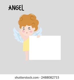 cupid angel cute wing character. blank banner