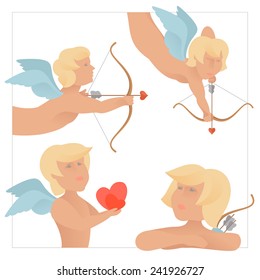 Cupid angel in different poses. Set of various angels 