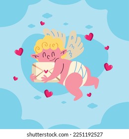 ángel cupido con carácter de sobre