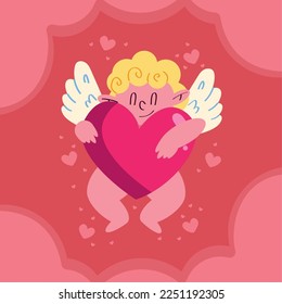 cupid angel hugging heart character