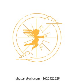 Cupid angel icon logo vector illustration template. Cupid silhouette vector illustration for valentine day, wedding, greeting card. Cupid vector illustration isolated on white background.