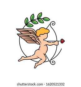 Cupid angel icon logo vector illustration template. Cupid silhouette vector illustration for valentine day, wedding, greeting card. Cupid vector illustration isolated on white background.