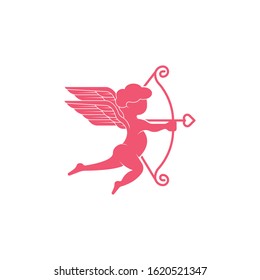 Cupid angel icon logo vector illustration template. Cupid silhouette vector illustration for valentine day, wedding, greeting card. Cupid vector illustration isolated on white background.