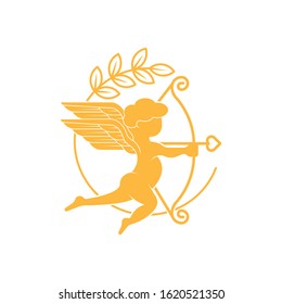 Cupid angel icon logo vector illustration template. Cupid silhouette vector illustration for valentine day, wedding, greeting card. Cupid vector illustration isolated on white background.