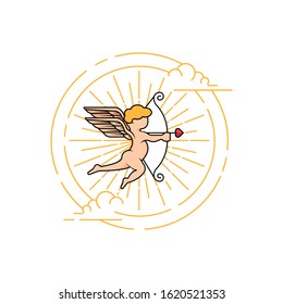 Cupid angel icon logo vector illustration template. Cupid silhouette vector illustration for valentine day, wedding, greeting card. Cupid vector illustration isolated on white background.