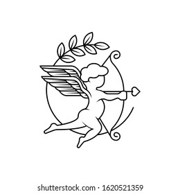 Cupid angel icon logo vector illustration template. Cupid silhouette vector illustration for valentine day, wedding, greeting card. Cupid vector illustration isolated on white background.