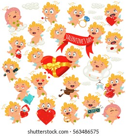 Cupid or angel illustration. Vector Valentine's Day set. Collection of cute cartoon characters for a holiday.