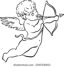 Cupid angel line art. Сute baby angel.